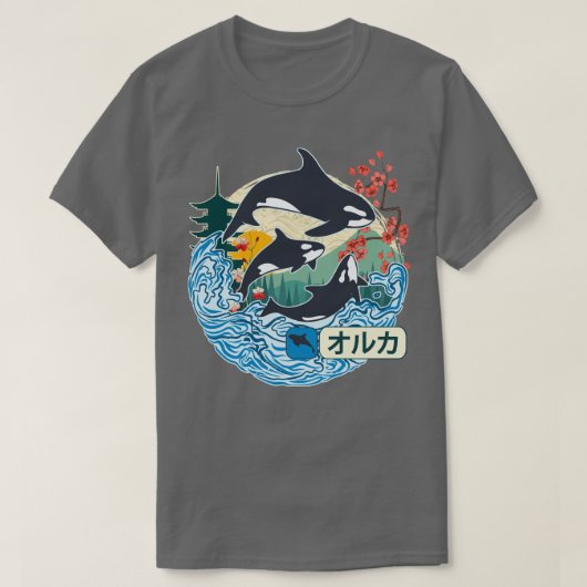 Orca 日本の Whale Wave素晴らし Kanagawa Japan Vint Tシャツ (デザイン正面)