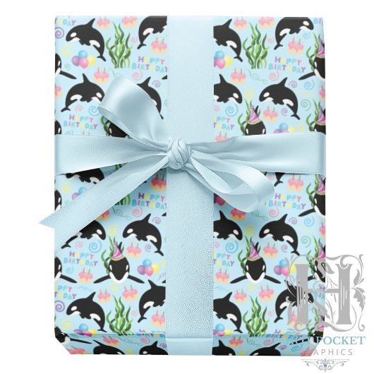 Orca Birthday Gift Wrapping Paper in Blue ラッピングペーパー