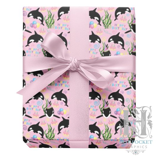 Orca Birthday Gift Wrapping Paper in Pink ラッピングペーパー
