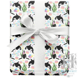 Orca Birthday Gift Wrapping Paper in White ラッピングペーパー