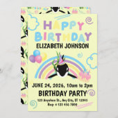 Orca Birthday Party Invitation in Yellow 招待状 (正面/裏面)