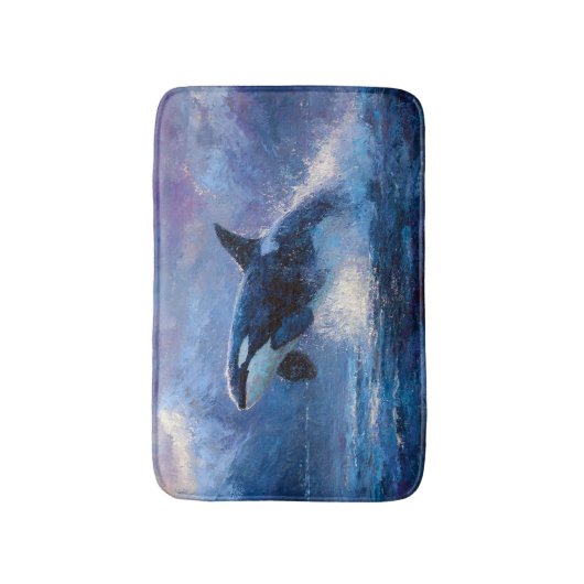 Orca Breaching Near Snowy Mountains バスマット (正面縦)