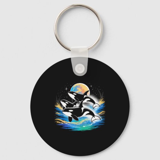 Orca in space, planets, stars, wall lovers Orca in キーホルダー (正面)