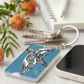 Orca Killer Whale Tlingit Indigo Blue ink キーホルダー (正面右)