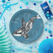Orca Killer Whale Tlingit Indigo Blue ink ペーパープレート (パーティー)