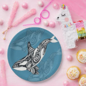 Orca Killer Whale Tlingit Indigo Blue ink ペーパープレート (パーティー)