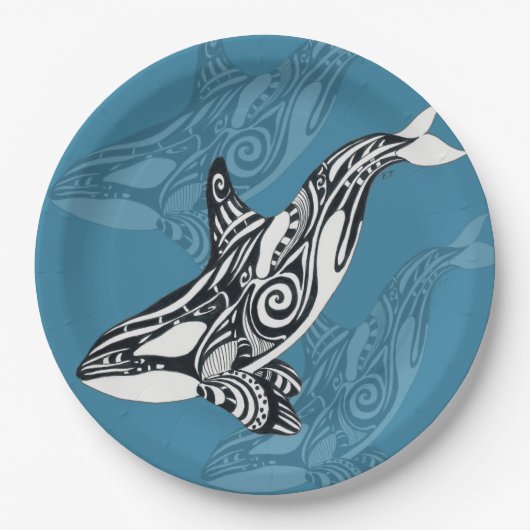 Orca Killer Whale Tlingit Indigo Blue ink ペーパープレート (正面)