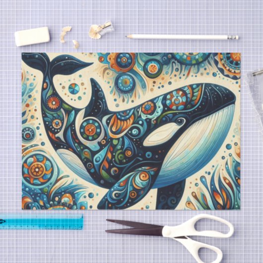 Orca Killer Whale Whimsical Nautical Decoupage 薄葉紙 (クラフト)