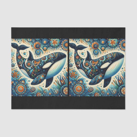 Orca Killer Whale Whimsical Nautical Decoupage 薄葉紙 (正面)