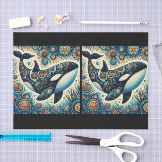 Orca Killer Whale Whimsical Nautical Decoupage 薄葉紙 (クラフト)