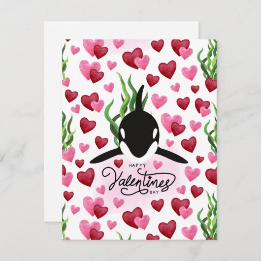 Orca Love Valentine’s Day Card in White ノートカード (正面/裏面)