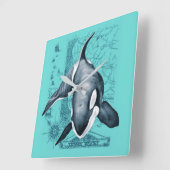 Orca Map Teal スクエア壁時計 (傾斜)