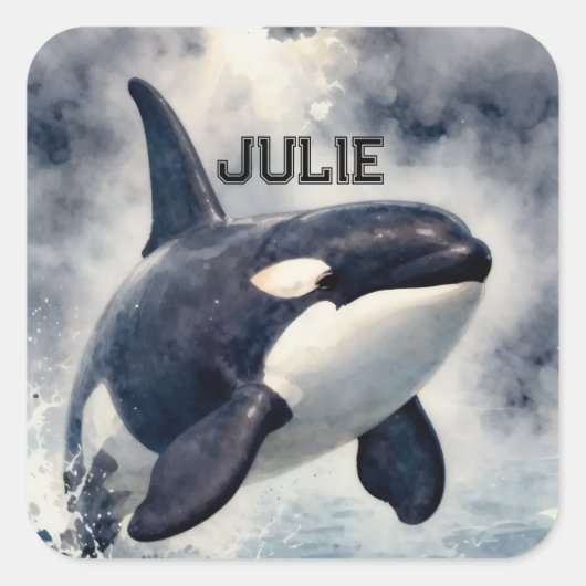 Orca Stormy waves, Personalized Square Sticker スクエアシール (正面)
