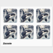 Orca Stormy waves, Personalized Square Sticker スクエアシール (シート)