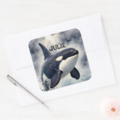 Orca Stormy waves, Personalized Square Sticker スクエアシール (封筒)