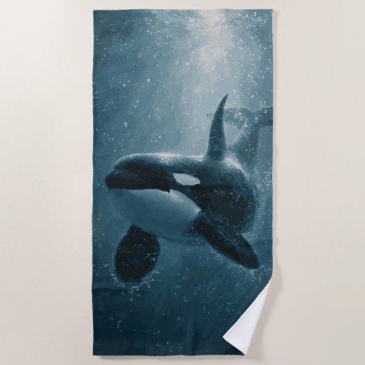 Orca Swimming Underwater ビーチタオル (正面)
