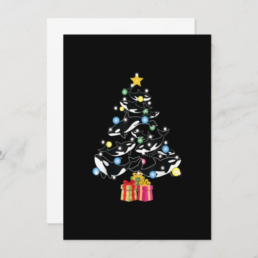 Orca Whale and Christmas Tree Orca Christmas 招待状 (正面/裏面)