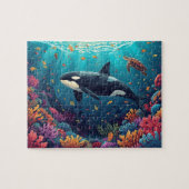 Orca Whale Coral Reef Underwater Art ジグソーパズル (横)