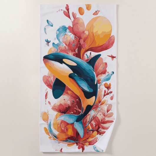 Orca Whale Ocean Art Illustration ビーチタオル (正面)