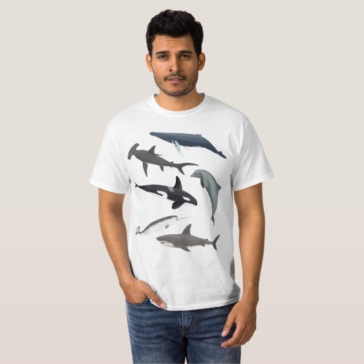 Orca Whale Shark Narwhal Dolphin Sea Creatures Tシャツ (正面フル)