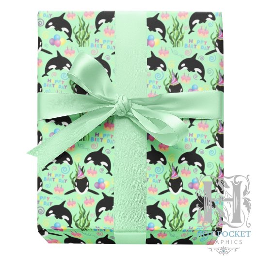 Orca Whale Wrapping Paper in Green ラッピングペーパー