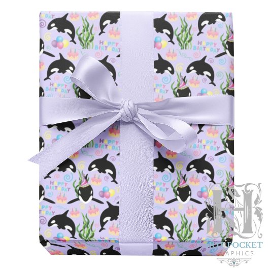Orca Whale Wrapping Paper in Purple ラッピングペーパー