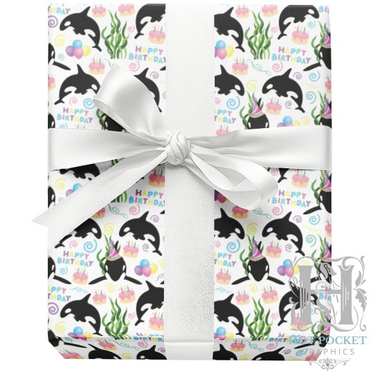 Orca Whale Wrapping Paper in White ラッピングペーパー