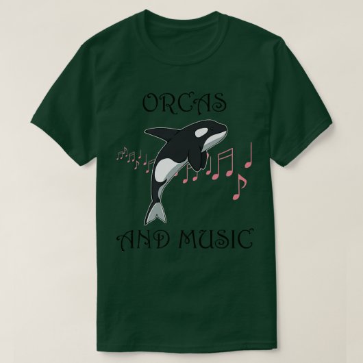 Orcas and Music Notes Musician Whale Tシャツ (デザイン正面)