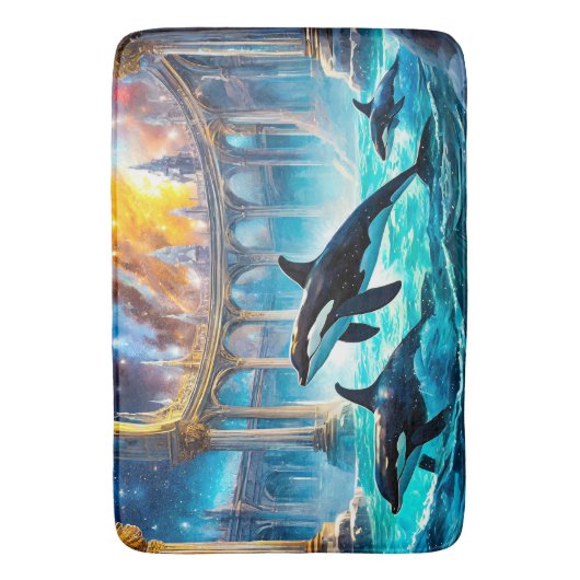 Orcas in Galaxy Castle Design by Rich AMeN Gill バスマット (正面縦)