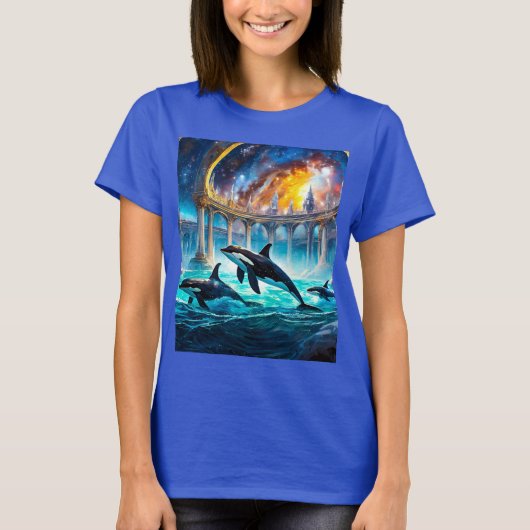 Orcas in Galaxy Castle Design by Rich AMeN Gill Tシャツ (正面)