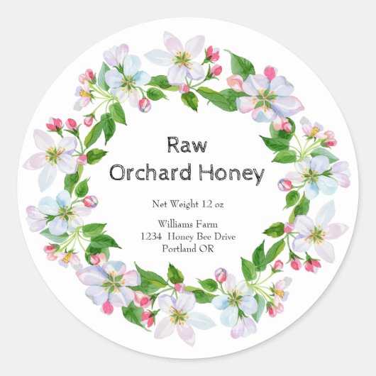Orchard Honey はちみつ瓶 ウォーターカラーラベル ラウンドシール (正面)
