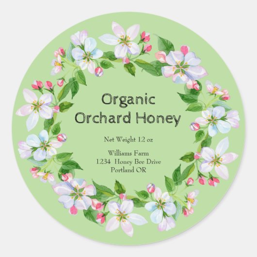 Orchard Honey はちみつ瓶 ウォーターカラーラベル ラウンドシール (正面)