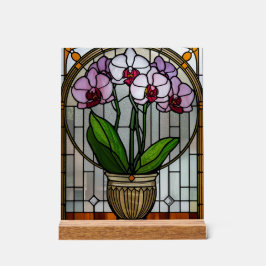Orchid Art Nouveau Acrylic Stained Glass Wall Art アクリルサイン