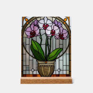 Orchid Art Nouveau Acrylic Stained Glass Wall Art アクリルサイン