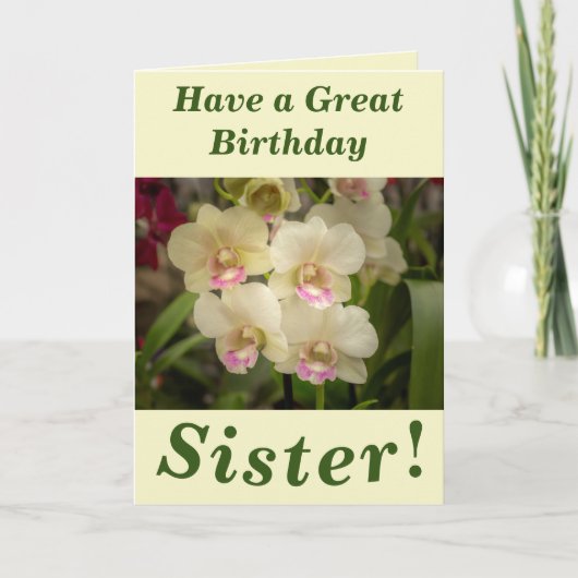 Orchid Blooms Floral Birthday Card for Sister カード (正面)