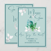 Orchid Bright Green日付のカードを結婚保存 招待状 (正面/裏面)