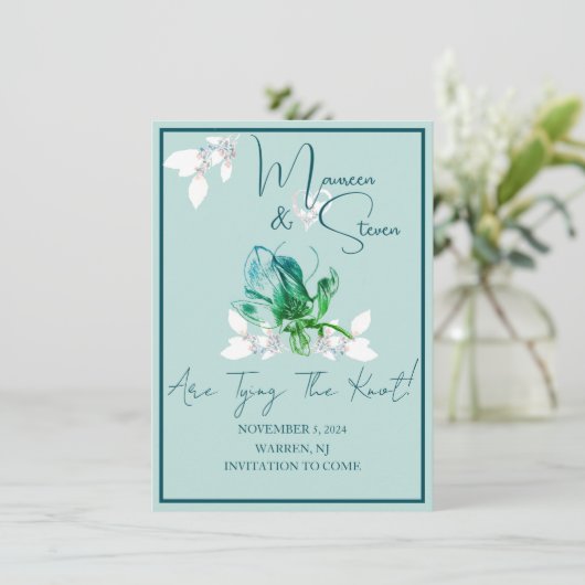 Orchid Bright Green日付のカードを結婚保存 招待状 (スタンド正面)