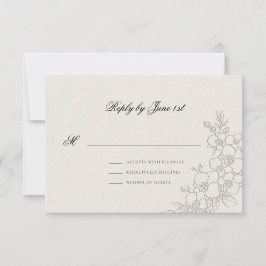 Orchid Elevated Ecru Traditional Formal Wedding 出欠カード (正面)