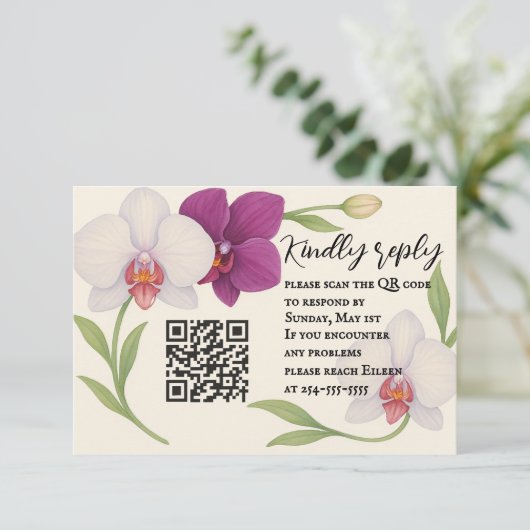 Orchid Embrace QR Code RSVP Card (スタンド正面)
