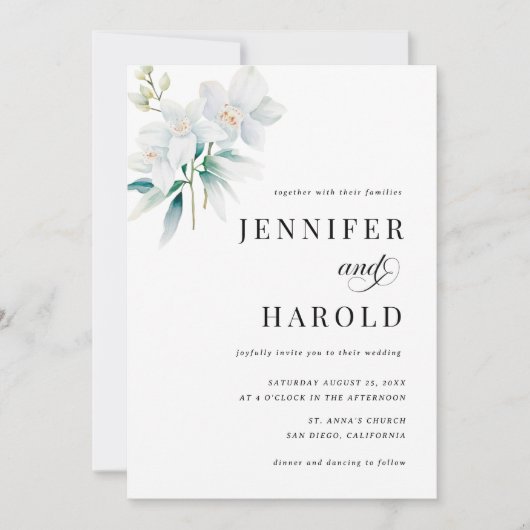 Orchid Floral Minimal Plain All in One Wedding 招待状 (正面)