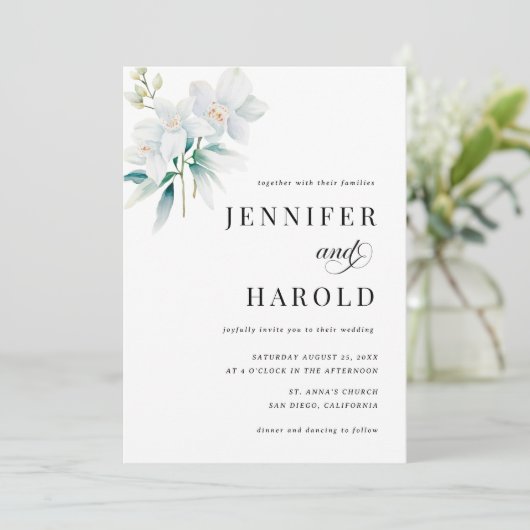 Orchid Floral Minimal Plain All in One Wedding 招待状 (スタンド正面)