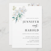 Orchid Floral Minimal Plain All in One Wedding 招待状 (正面/裏面)