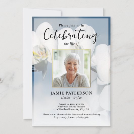 Orchid Flower Celebration of Life Photo, Funeral 招待状 (正面)