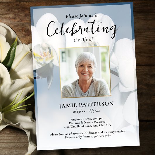 Orchid Flower Celebration of Life Photo, Funeral 招待状