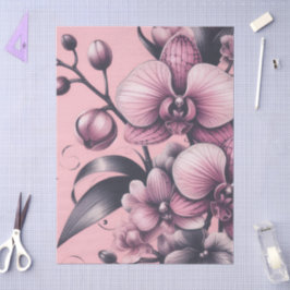 Orchid Flowers Pink Purple Whimsical Decoupage 薄葉紙