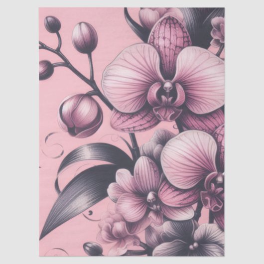Orchid Flowers Pink Purple Whimsical Decoupage 薄葉紙 (正面)