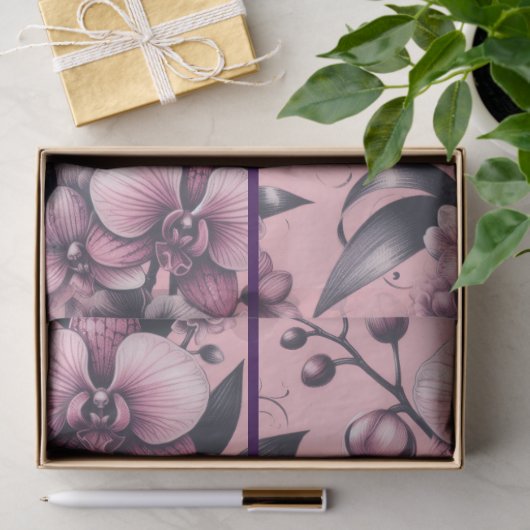 Orchid Flowers Pink Purple Whimsical Decoupage 薄葉紙 (ギフト)
