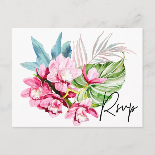 Orchid Isle, Pink Palm RSVP w/Meal Choice インビテーションポストカード (正面)