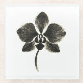 Orchid Line Drawing – Ink Floral Design on ガラスコースター (正面)
