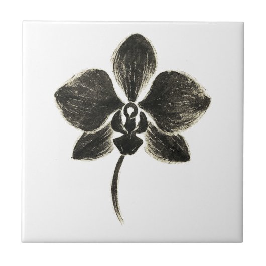 Orchid Line Drawing – Ink Floral Design on タイル (正面)